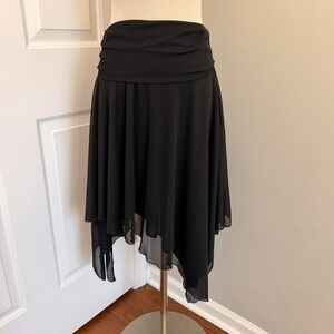 VINTAGE BLACK BEBE ASYMMETRICAL MIDI SKIRT